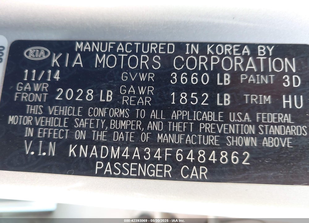 2015 KIA RIO LX VIN: KNADM4A34F6484862