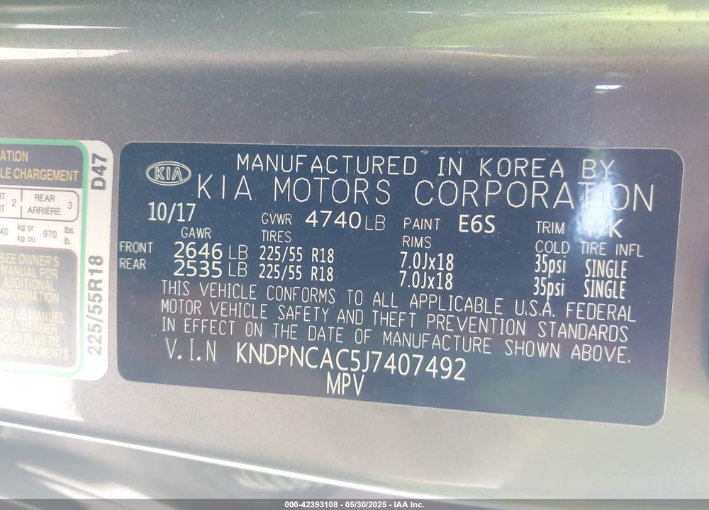 2018 KIA SPORTAGE EX VIN: KNDPNCAC5J7407492