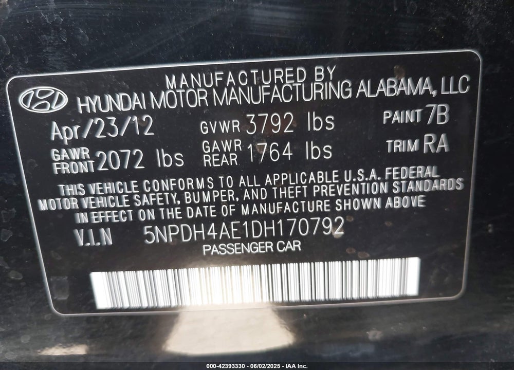 2013 HYUNDAI ELANTRA GLS VIN: 5NPDH4AE1DH170792