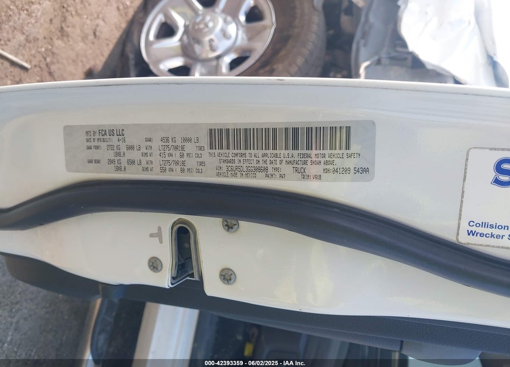2016 RAM 2500 VIN: 3C6UR5DL3GG308608