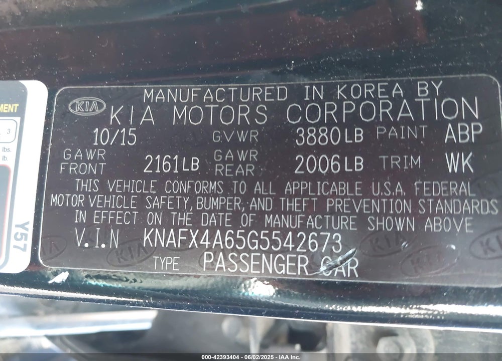 2016 KIA FORTE VIN: KNAFX4A65G5542673