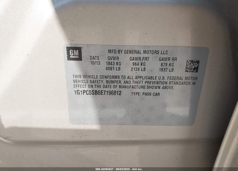 2014 CHEVROLET CRUZE VIN: 1G1PC5SB6E7196812