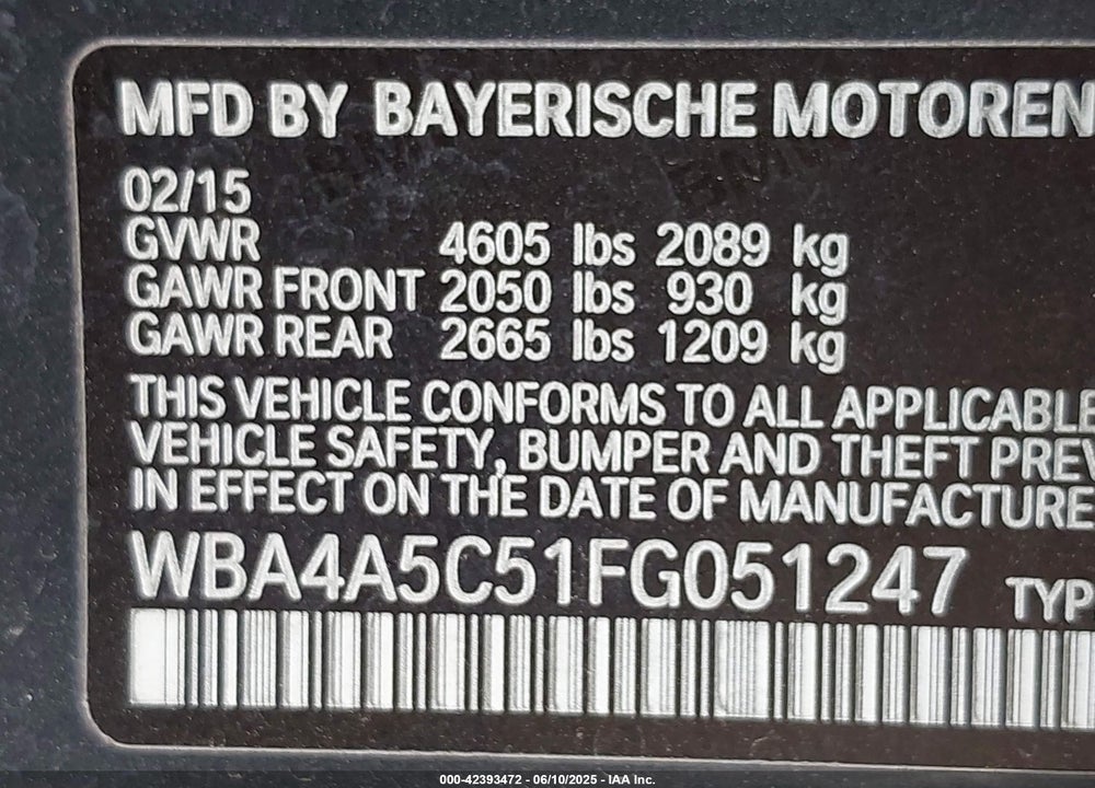 2015 BMW 428 VIN: WBA4A5C51FG051247