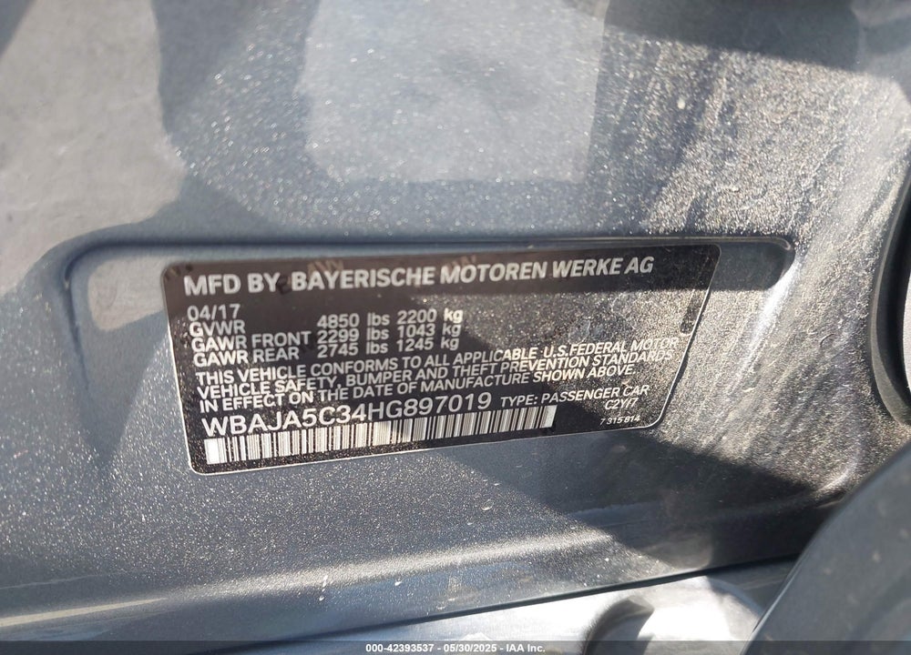 2017 BMW 530I VIN: WBAJA5C34HG897019