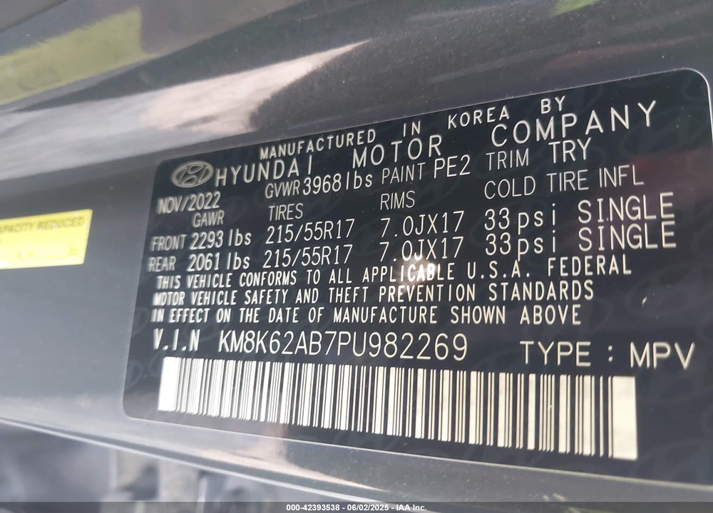 2023 HYUNDAI KONA VIN: KM8K62AB7PU982269