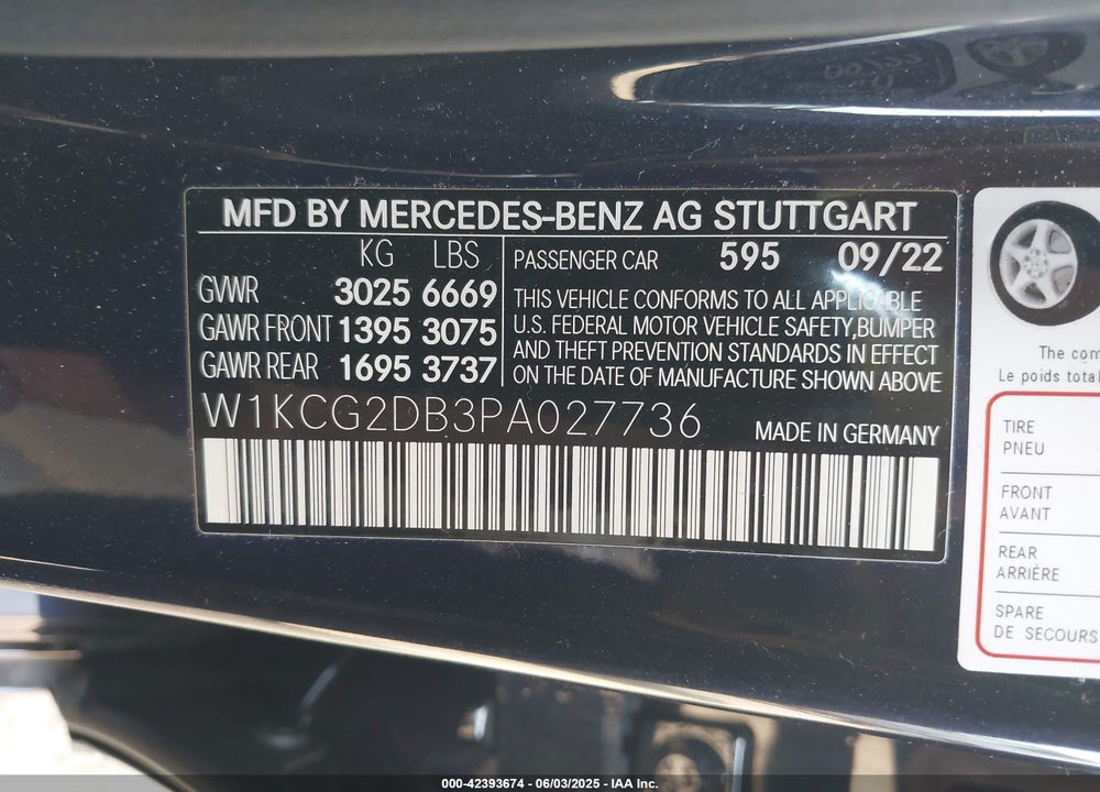 2023 MERCEDES-BENZ EQS 450 VIN: W1KCG2DB3PA027736