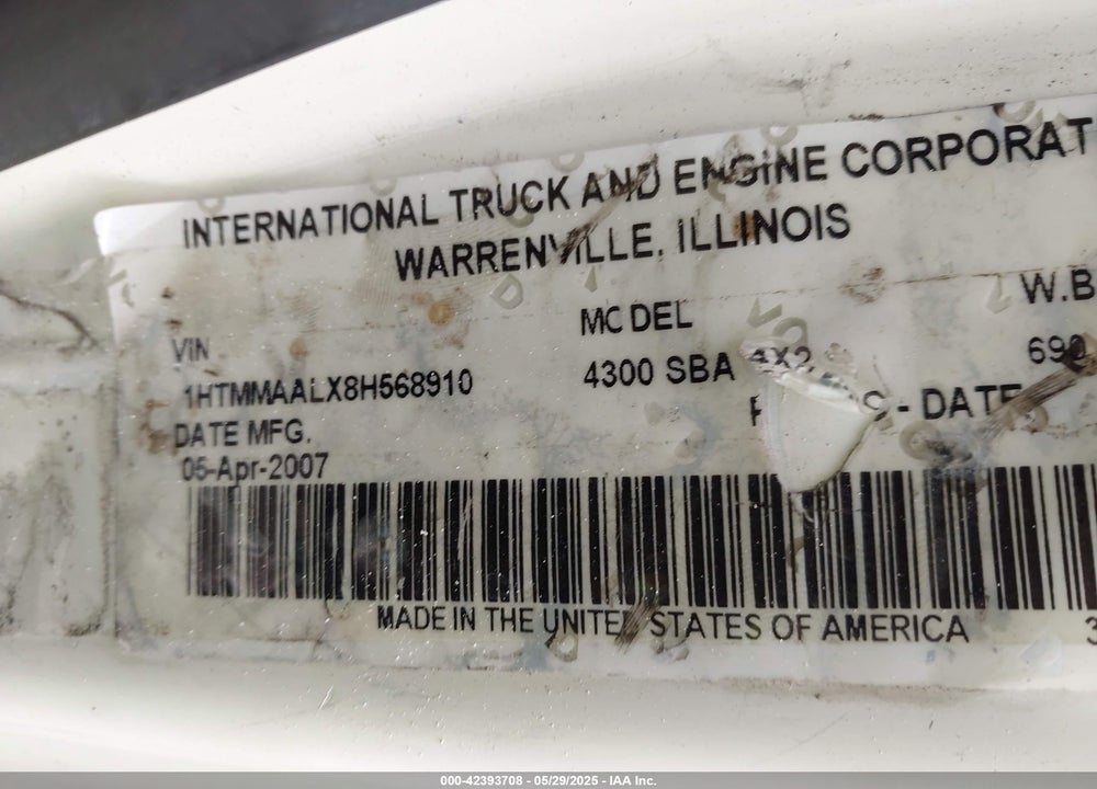 2008 INTERNATIONAL 4000 4300 VIN: 1HTMMAALX8H568910
