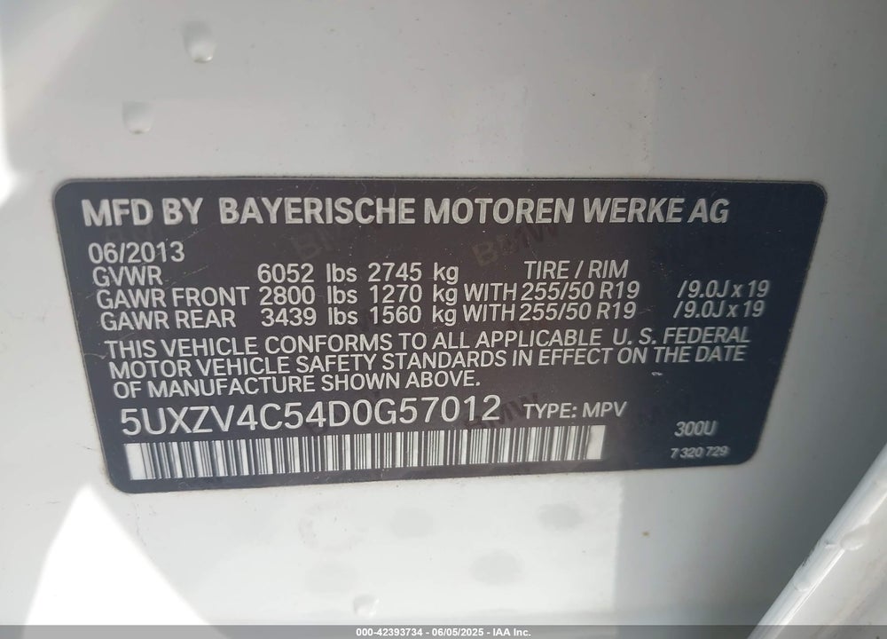 2013 BMW X5 XDRIVE35I/XDRIVE35I PREMIUM/XDRIVE35I SPORT ACTIVITY VIN: 5UXZV4C54D0G57012