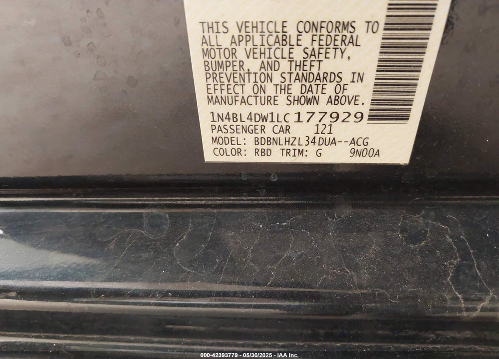 2020 NISSAN ALTIMA VIN: 1N4BL4DW1LC177929