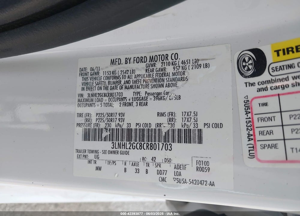 2012 LINCOLN MKZ VIN: 3LNHL2GC8CR801703