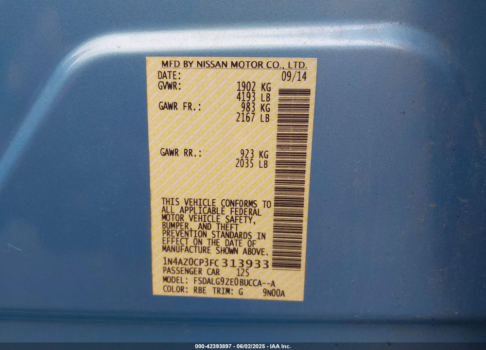 2015 NISSAN LEAF VIN: 1N4AZ0CP3FC313933