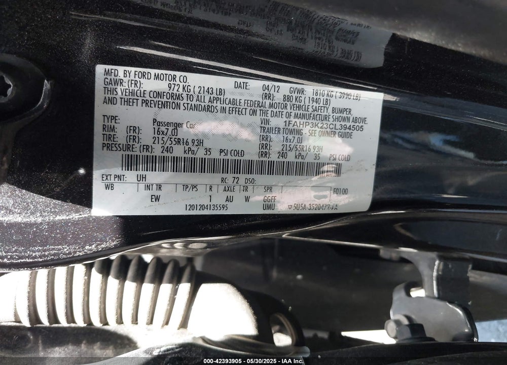 2012 FORD FOCUS SE VIN: 1FAHP3K23CL394505