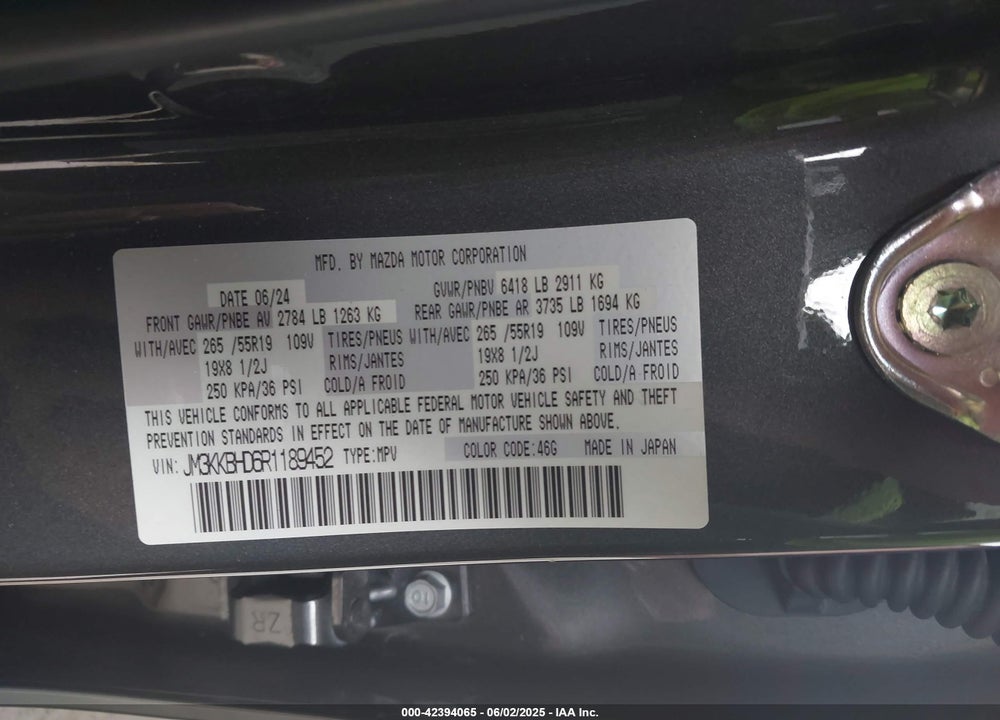 2024 MAZDA CX-90 VIN: JM3KKBHD6R1189452