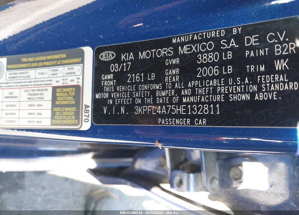 2017 KIA FORTE LX VIN: 3KPFL4A75HE132811