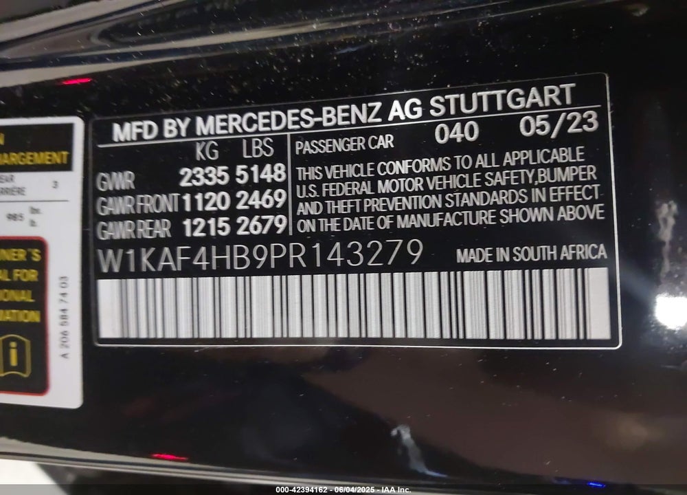 2023 MERCEDES-BENZ C 300 VIN: W1KAF4HB9PR143279