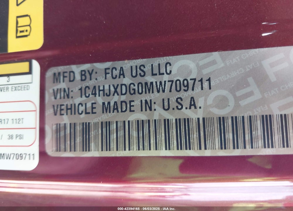 2021 JEEP WRANGLER UNLIMITED VIN: 1C4HJXDG0MW709711