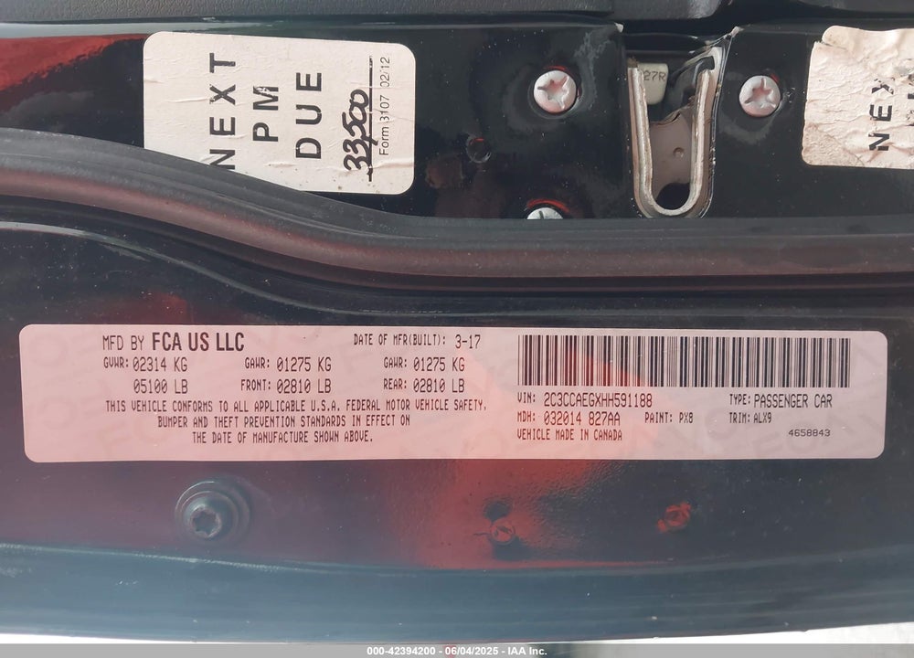 2017 CHRYSLER 300 VIN: 2C3CCAEGXHH591188