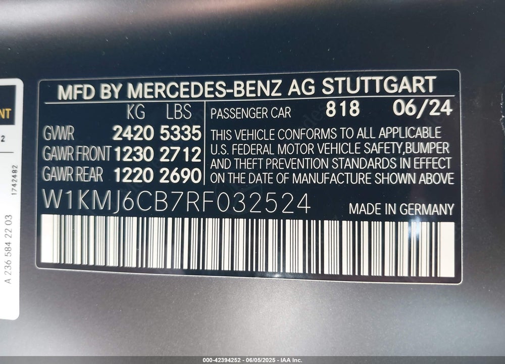 2024 MERCEDES-BENZ AMG VIN: W1KMJ6CB7RF032524