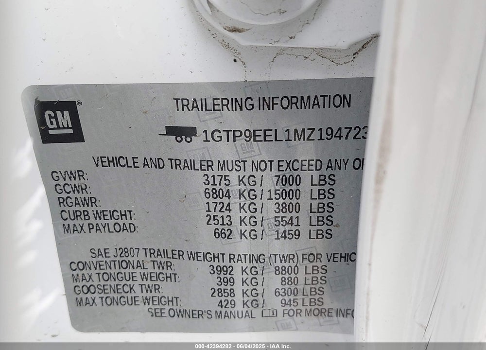 2021 GMC SIERRA 1500 VIN: 1GTP9EEL1MZ194723