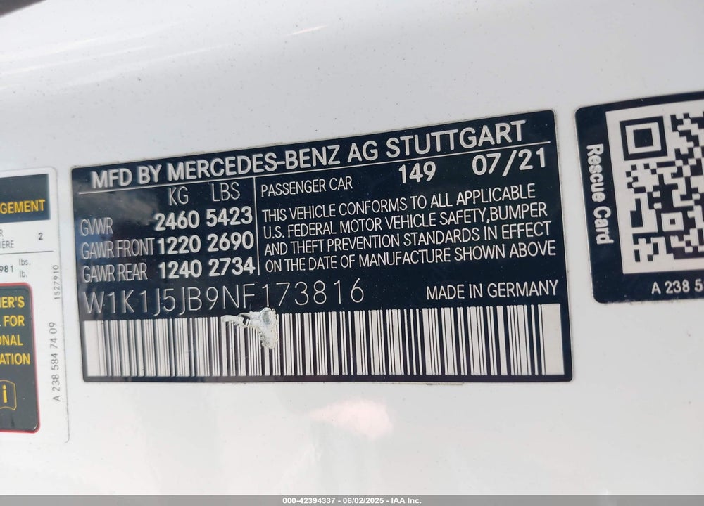 2022 MERCEDES-BENZ E 450 VIN: W1K1J5JB9NF173816