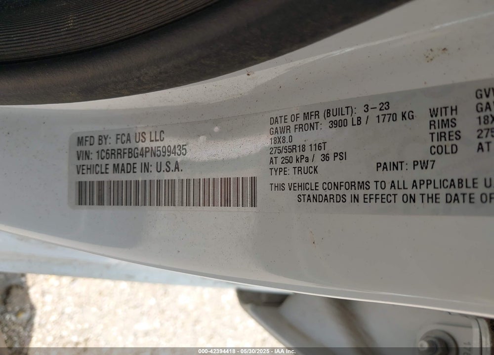 2023 RAM 1500 VIN: 1C6RRFBG4PN599435