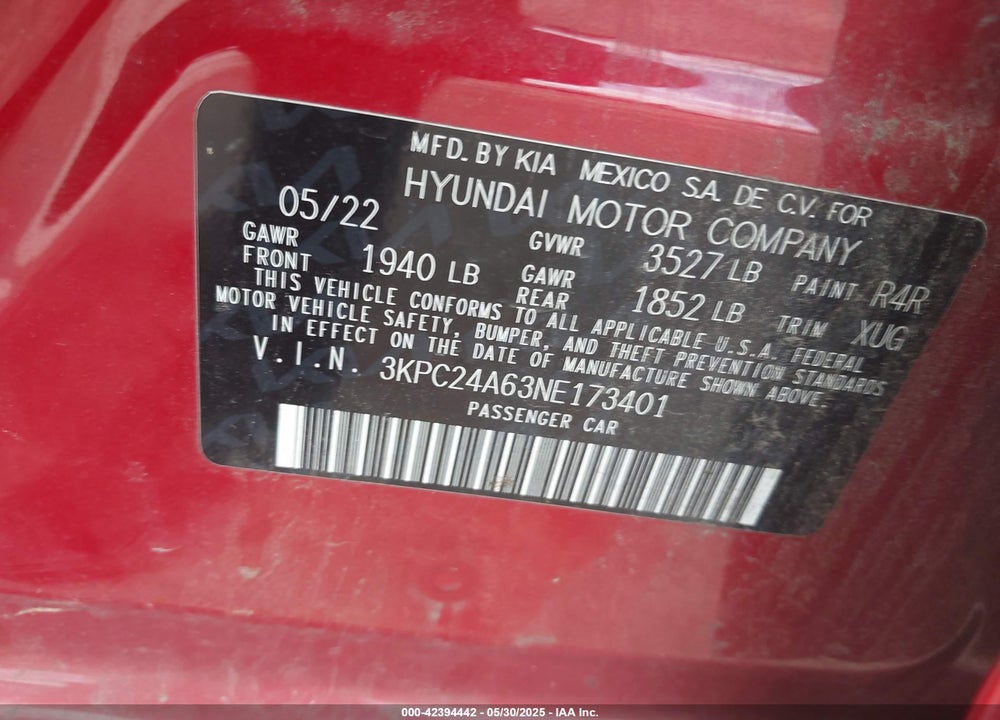 2022 HYUNDAI ACCENT SEL VIN: 3KPC24A63NE173401