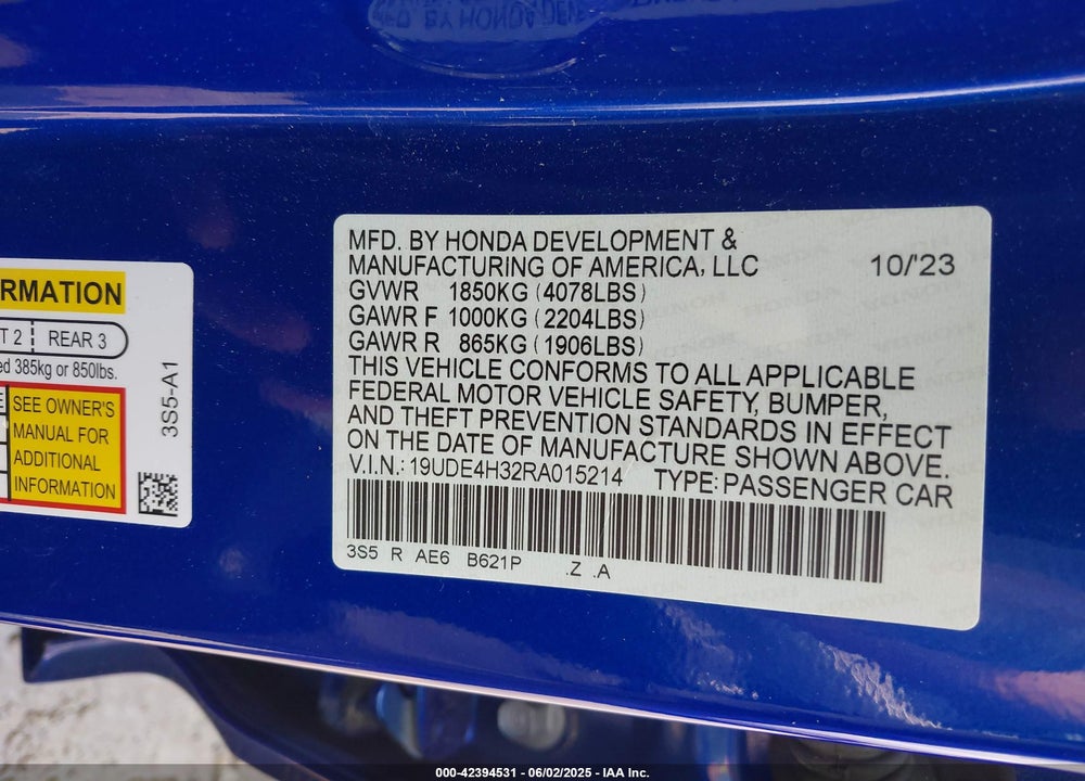 2024 ACURA INTEGRA A-SPEC VIN: 19UDE4H32RA015214