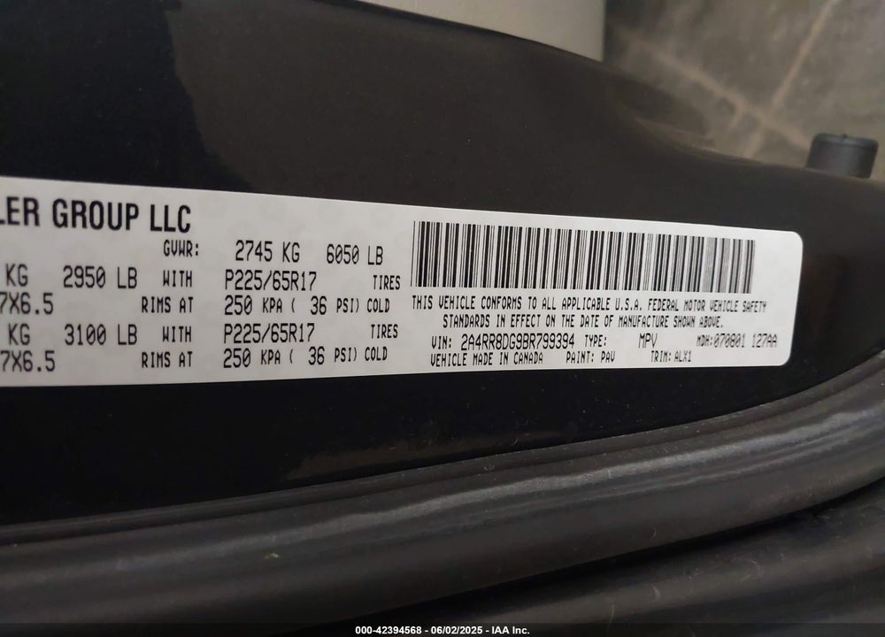 2011 CHRYSLER TOWN & COUNTRY TOURING-L VIN: 2A4RR8DG9BR799394