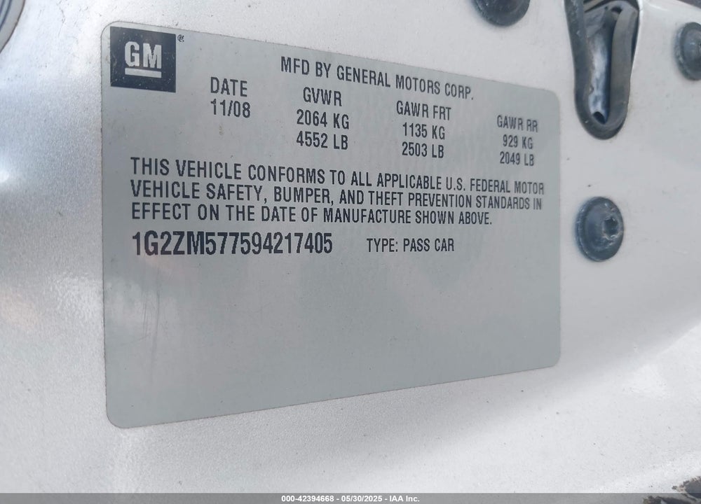 2009 PONTIAC G6 GXP VIN: 1G2ZM577594217405