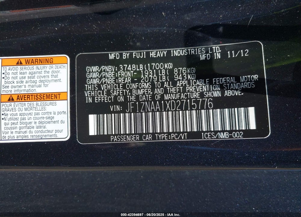 2013 SCION FR-S VIN: JF1ZNAA1XD2715776