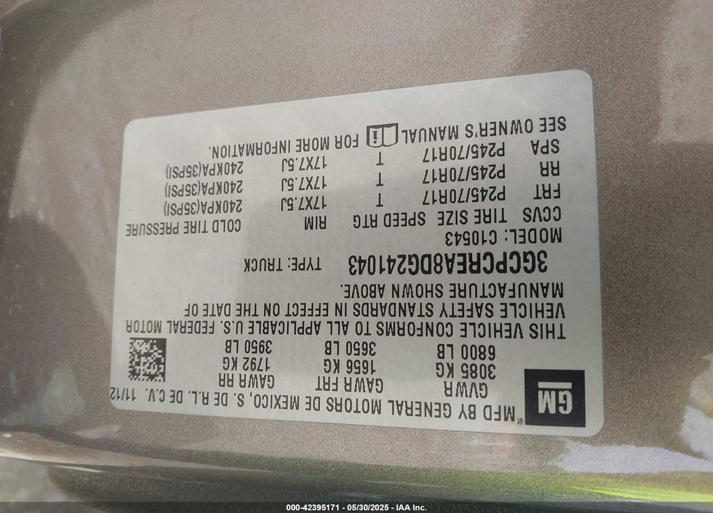 2013 CHEVROLET SILVERADO 1500 VIN: 3GCPCREA8DG241043