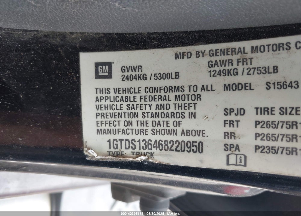 2006 GMC CANYON SLT VIN: 1GTDS136468220950