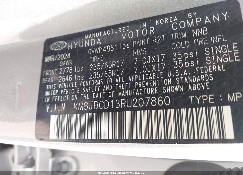 2024 HYUNDAI TUCSON HYBRID BLUE VIN: KM8JBCD13RU207860