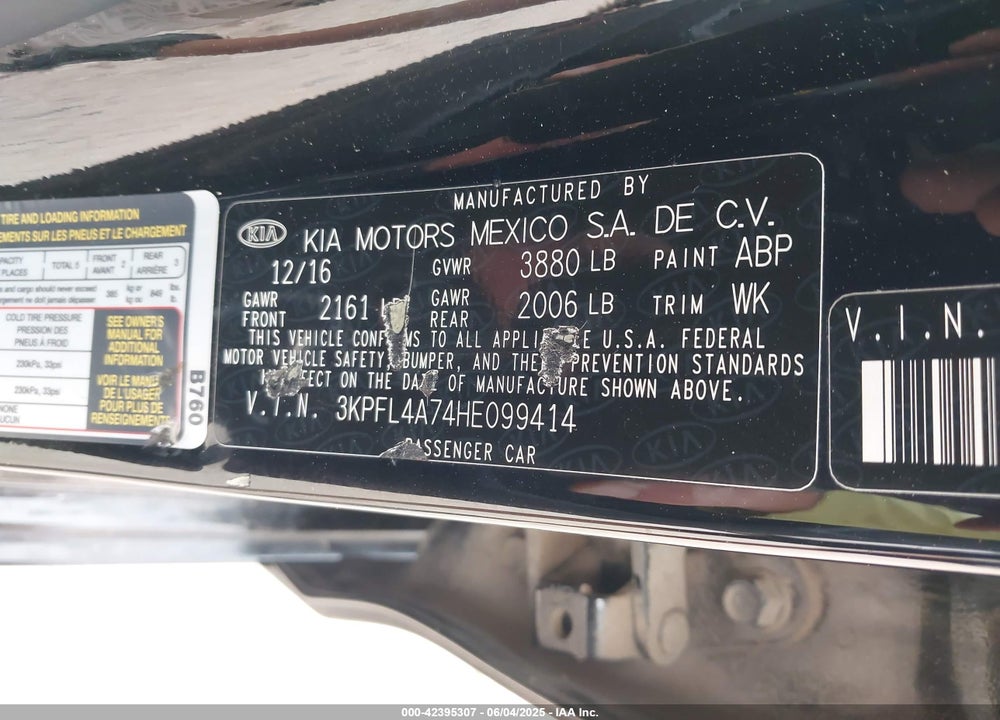 2017 KIA FORTE LX VIN: 3KPFL4A74HE099414