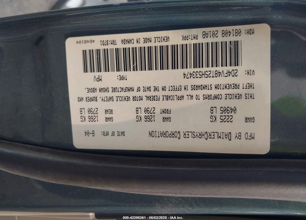 2005 DODGE MAGNUM SE VIN: 2D4FV48T25H533474
