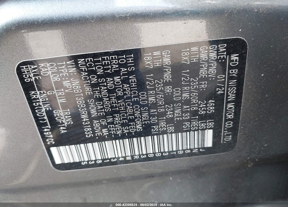 2024 NISSAN ROGUE SV INTELLIGENT AWD VIN: JN8BT3BB3RW431835