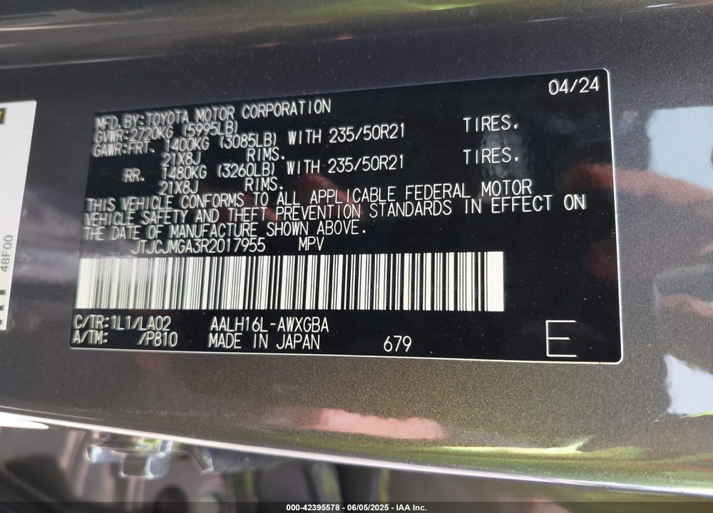 2024 LEXUS RX 450H VIN: JTJCJMGA3R2017955