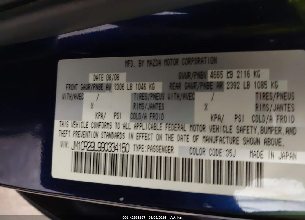 2009 MAZDA 5 SPORT VIN: JM1CR29L990334150