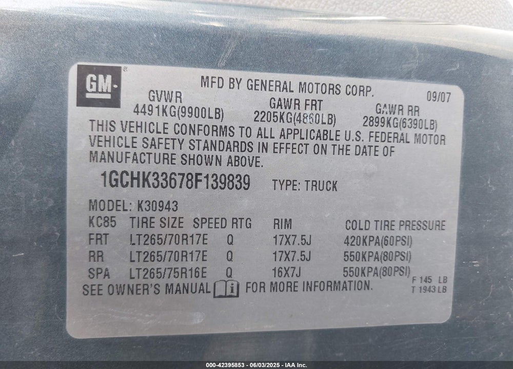 2008 CHEVROLET SILVERADO 3500HD LTZ VIN: 1GCHK33678F139839