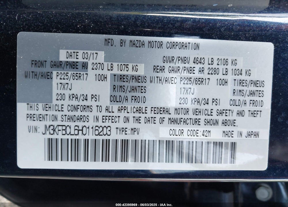 2017 MAZDA CX-5 VIN: JM3KFBCL6H0116203