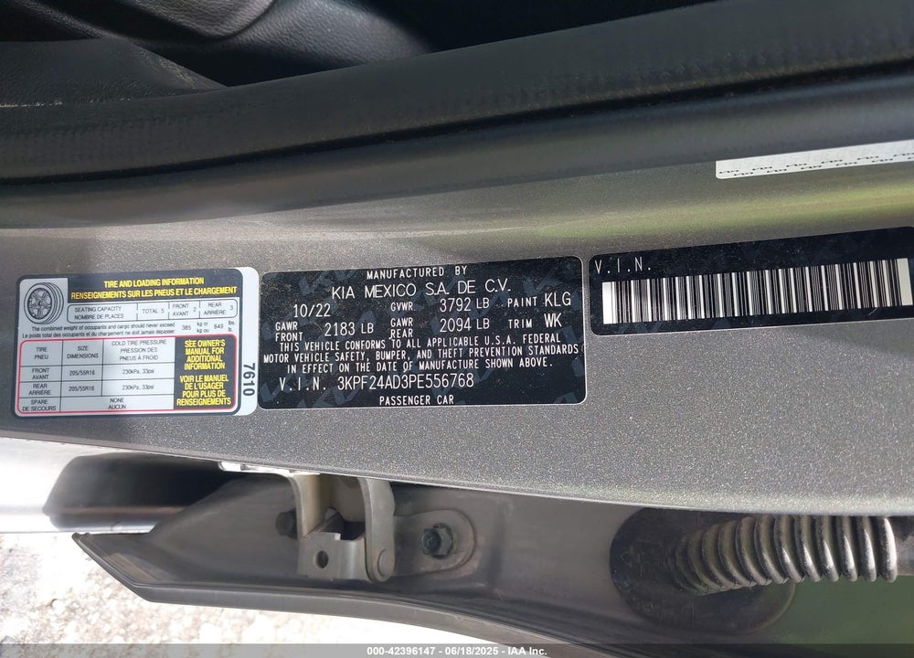2023 KIA FORTE VIN: 3KPF24AD3PE556768