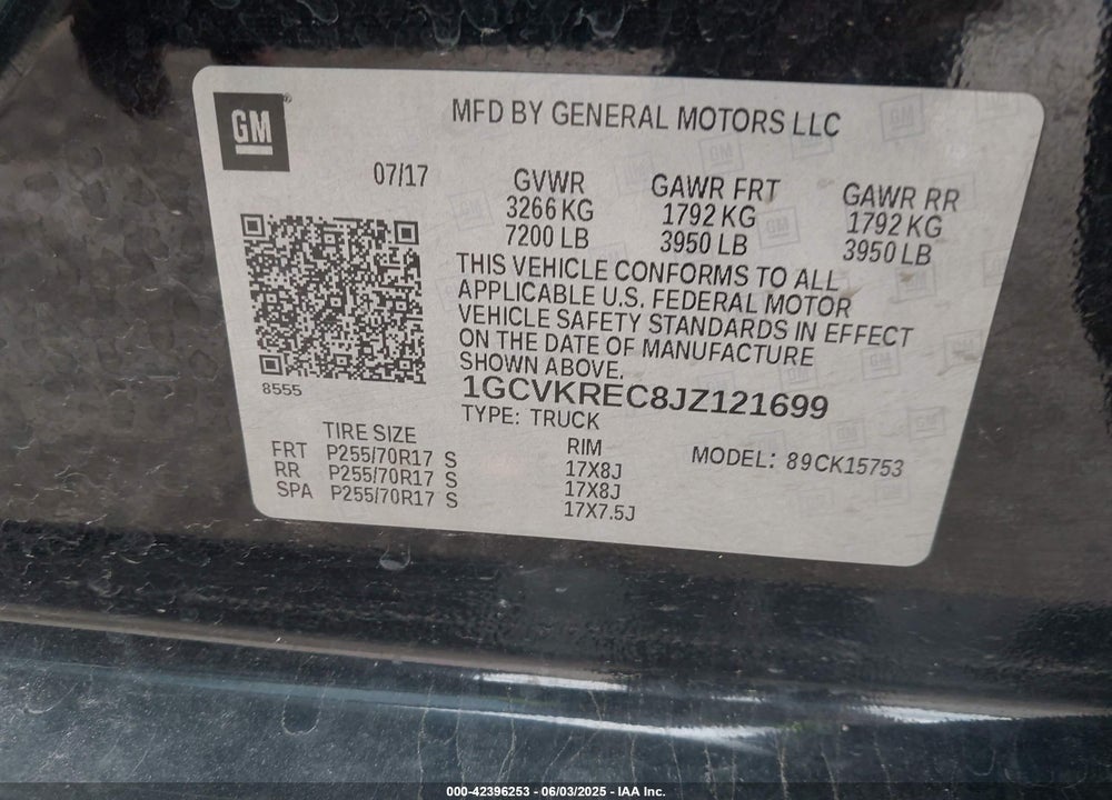 2018 CHEVROLET SILVERADO 1500 VIN: 1GCVKREC8JZ121699