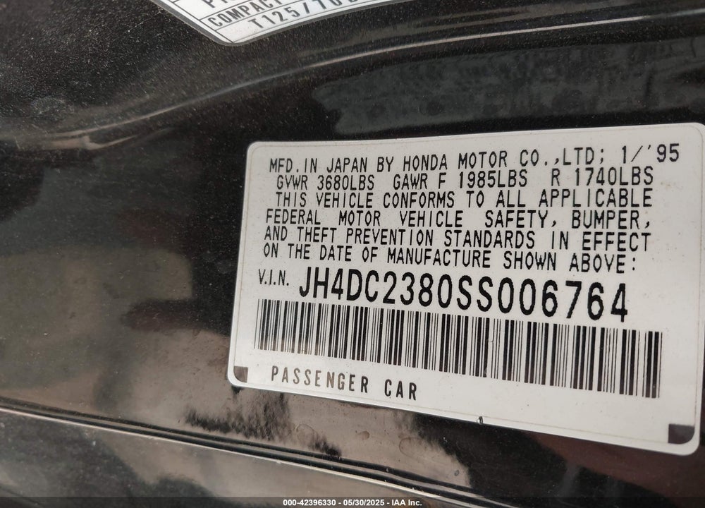 1995 ACURA INTEGRA GSR VIN: JH4DC2380SS006764