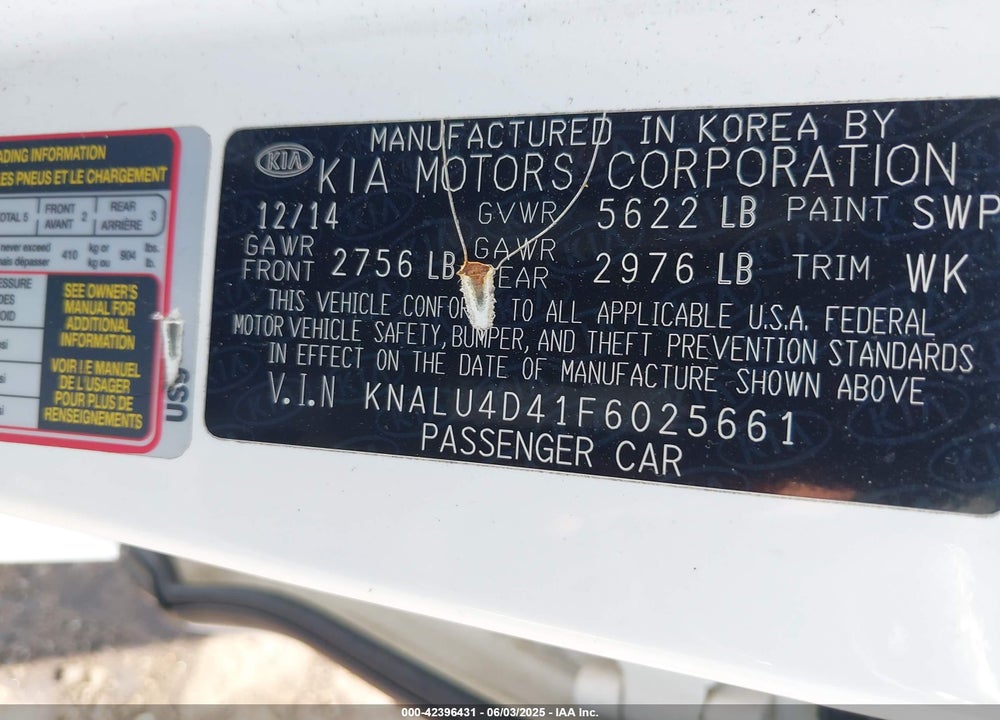 2015 KIA K900 VIN: KNALU4D41F6025661