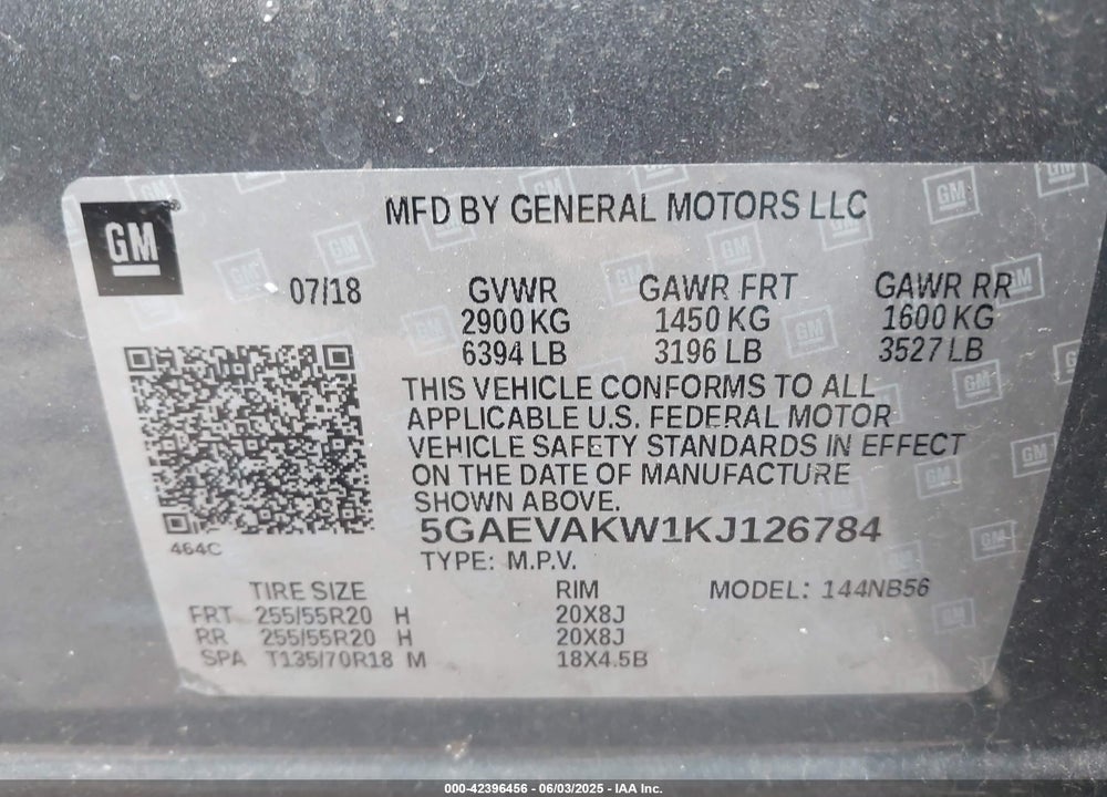 2019 BUICK ENCLAVE AWD ESSENCE VIN: 5GAEVAKW1KJ126784