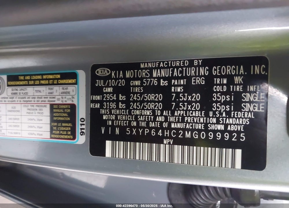 2021 KIA TELLURIDE VIN: 5XYP64HC2MG099925