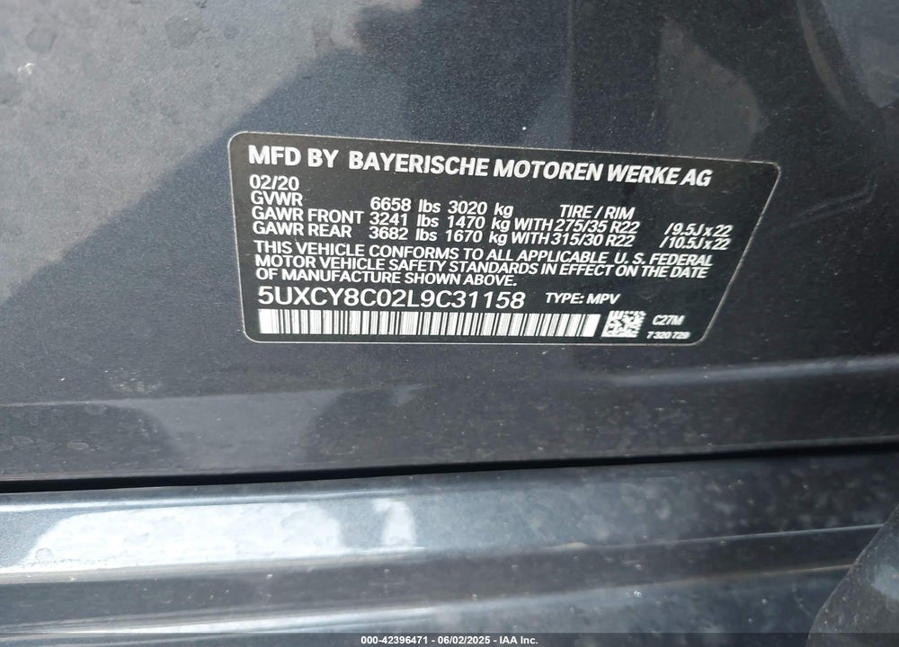 2020 BMW X6 VIN: 5UXCY8C02L9C31158