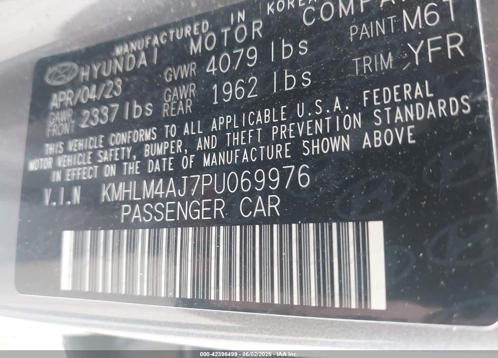 2023 HYUNDAI ELANTRA HYBRID VIN: KMHLM4AJ7PU069976