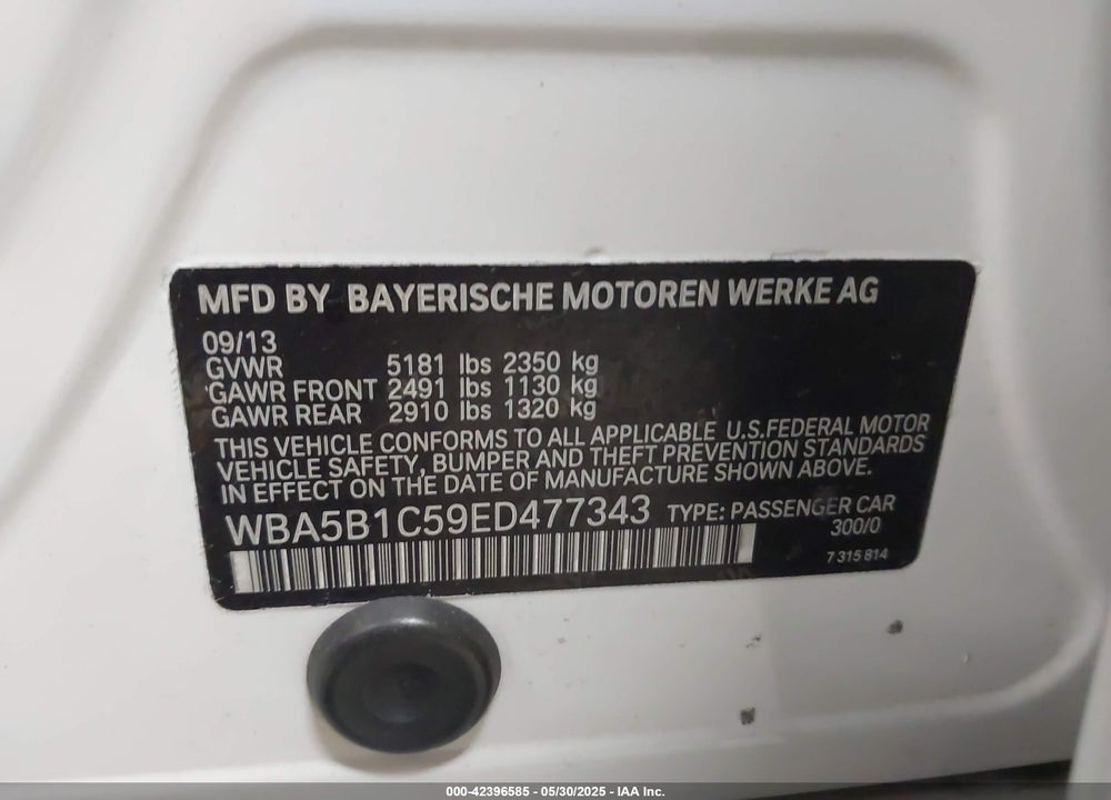 2014 BMW 535I VIN: WBA5B1C59ED477343
