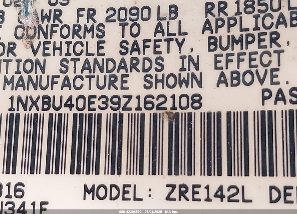 2009 TOYOTA COROLLA LE VIN: 1NXBU40E39Z162108